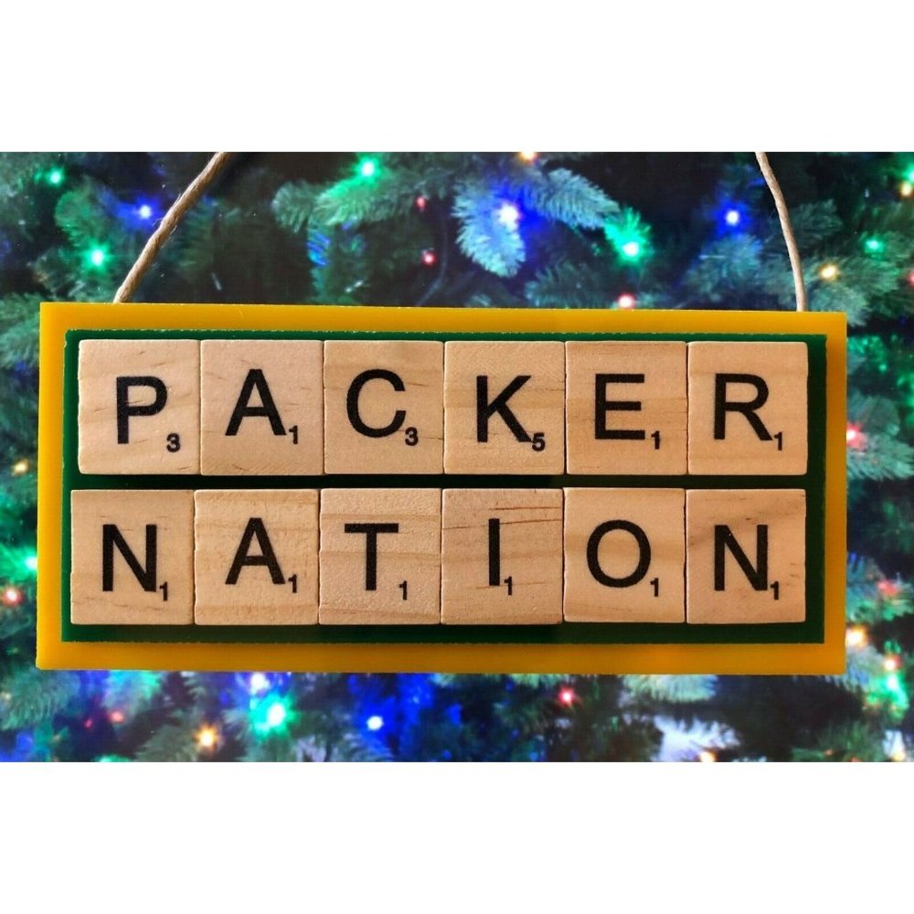 Packer Nation Green Bay Packers Christmas Ornament Scrabble Tiles Cheese Head